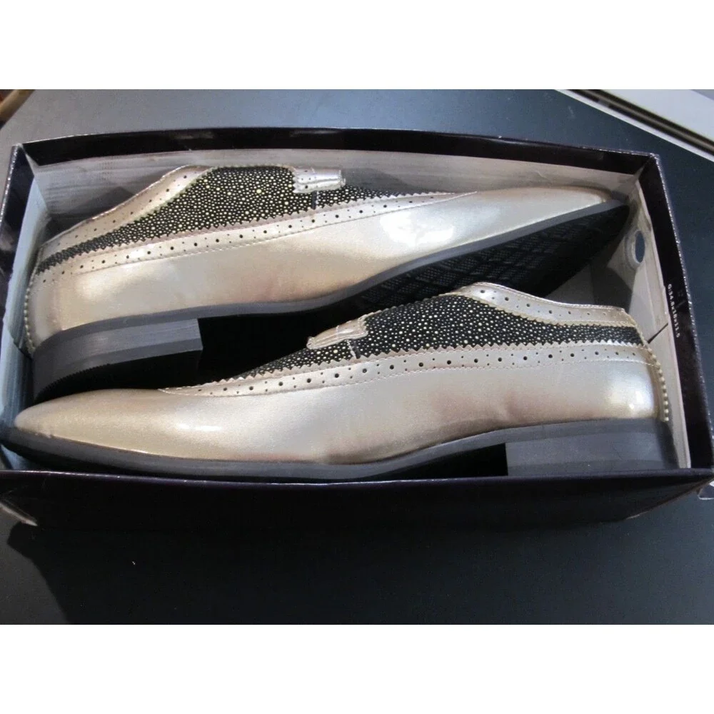 Majestic Mens 12 Gold Black Stingray Wingtip Oxford Dress Shoes NIB 99622